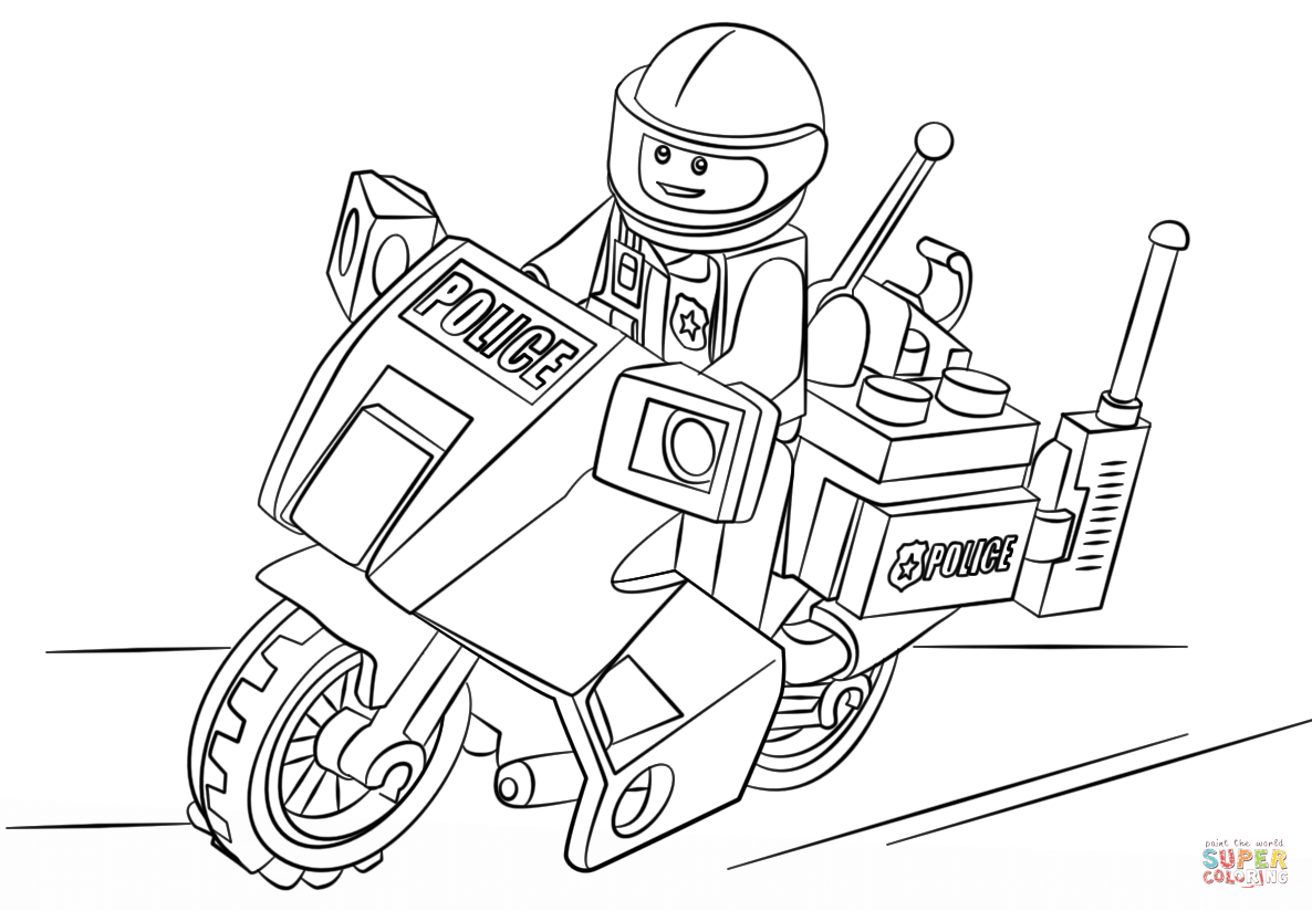 Lego moto police coloring page free printable coloring pages