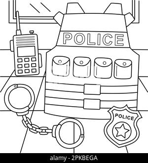 Police officer equipment coloring page for kids stock vector image art