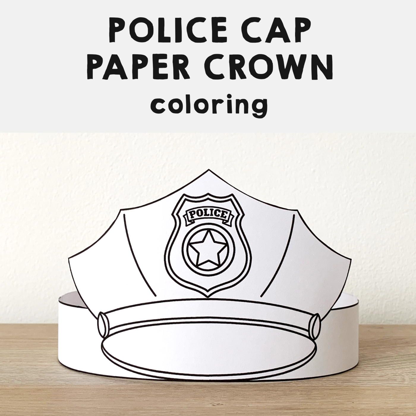 Police hat paper crown printable coloring craft made by teachers