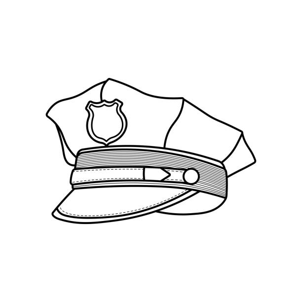 Hand drawn kids drawing vector illustration policeman hat law officer cap flat cartoon isolated stock illustration