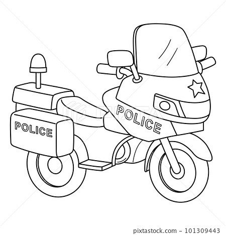 Police motorcycle isolated coloring page for kids