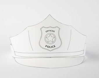 Printable coloring police paper cap fun kids craft pdf template instant download diy party costume crown pattern great for birthdays school