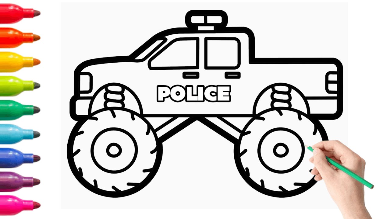 How to draw a police car onster trucks vehicle