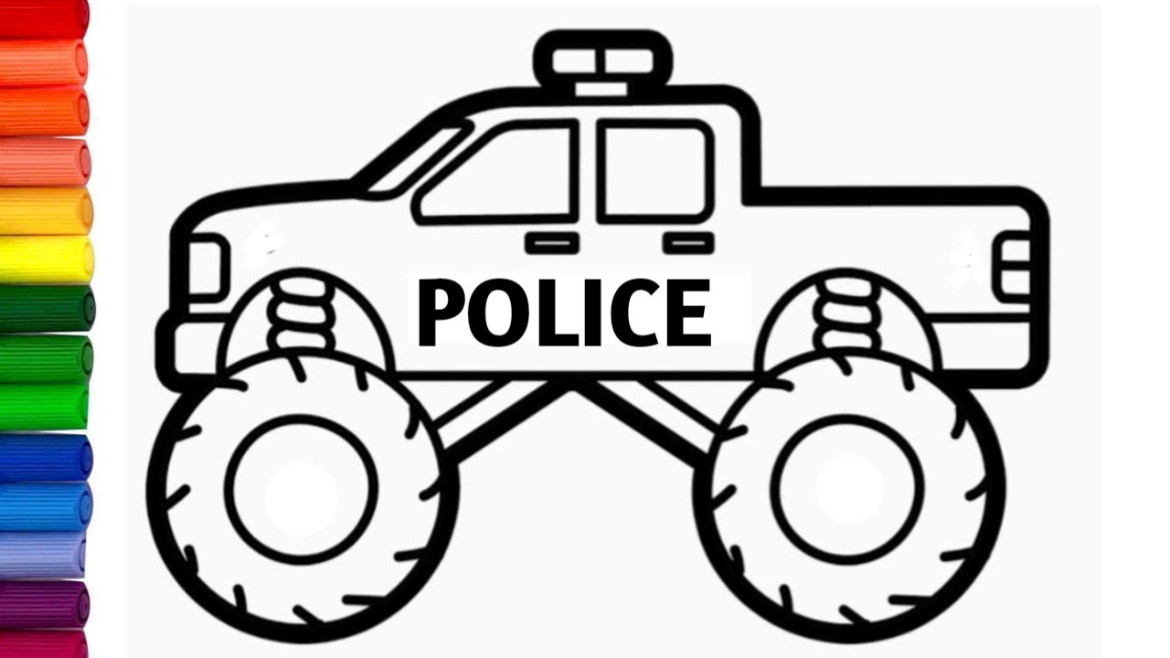 Drawing police onster car painting coloring for childrens how to draw police car agicboardtv