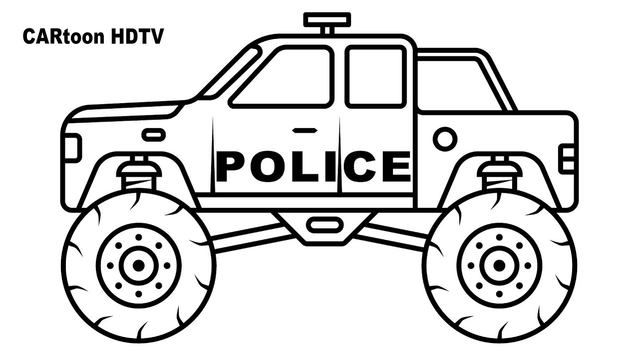 Satisfying art police monster truck coloring video colors vehicles police truck coloring video