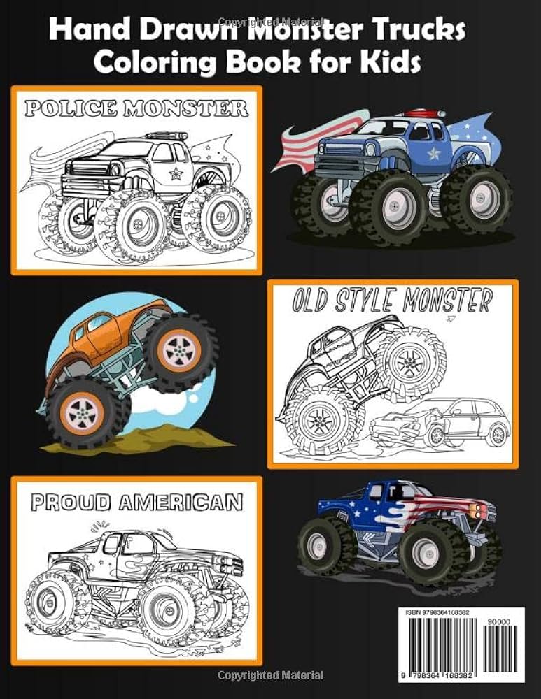 Monster truck coloring book big fat fun monster trucks collection coloring book for kids with levels of difficulty boost axel books