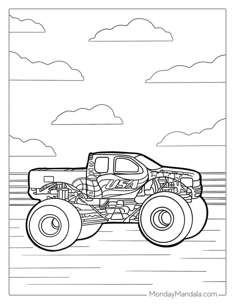 Monster truck coloring pages free pdf printables