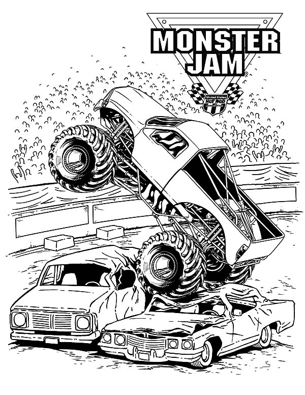 Monster jam crushing cars coloring pages color luna