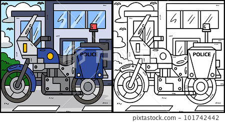 Police motorcycle coloring page illustration