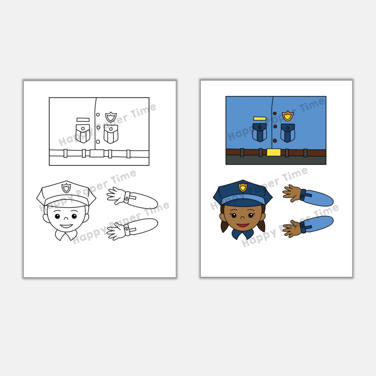 Police officer toilet paper roll craft printable career day coloring activity made by teachers