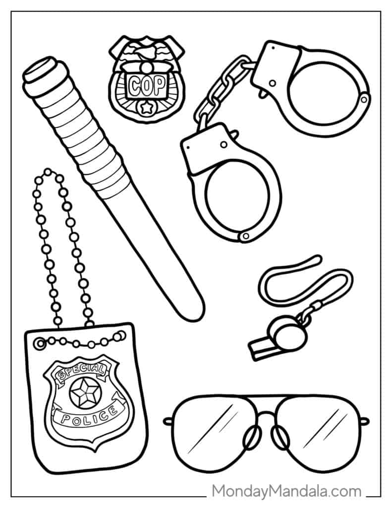 Police coloring pages free pdf printables