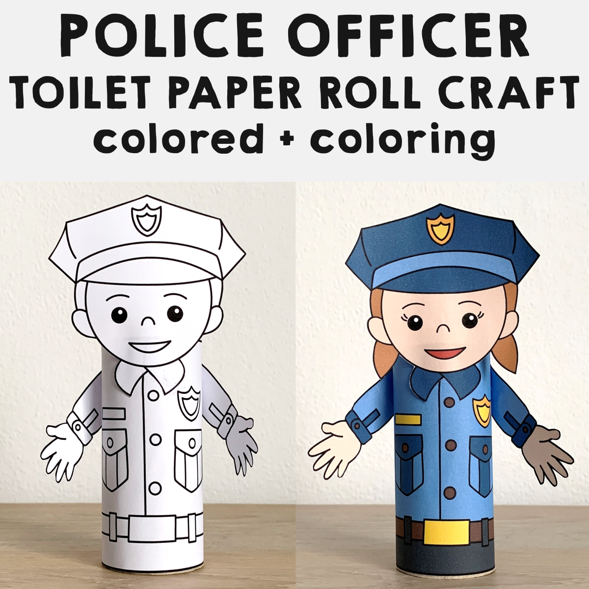 Police officer toilet paper roll craft printable career day coloring activity made by teachers