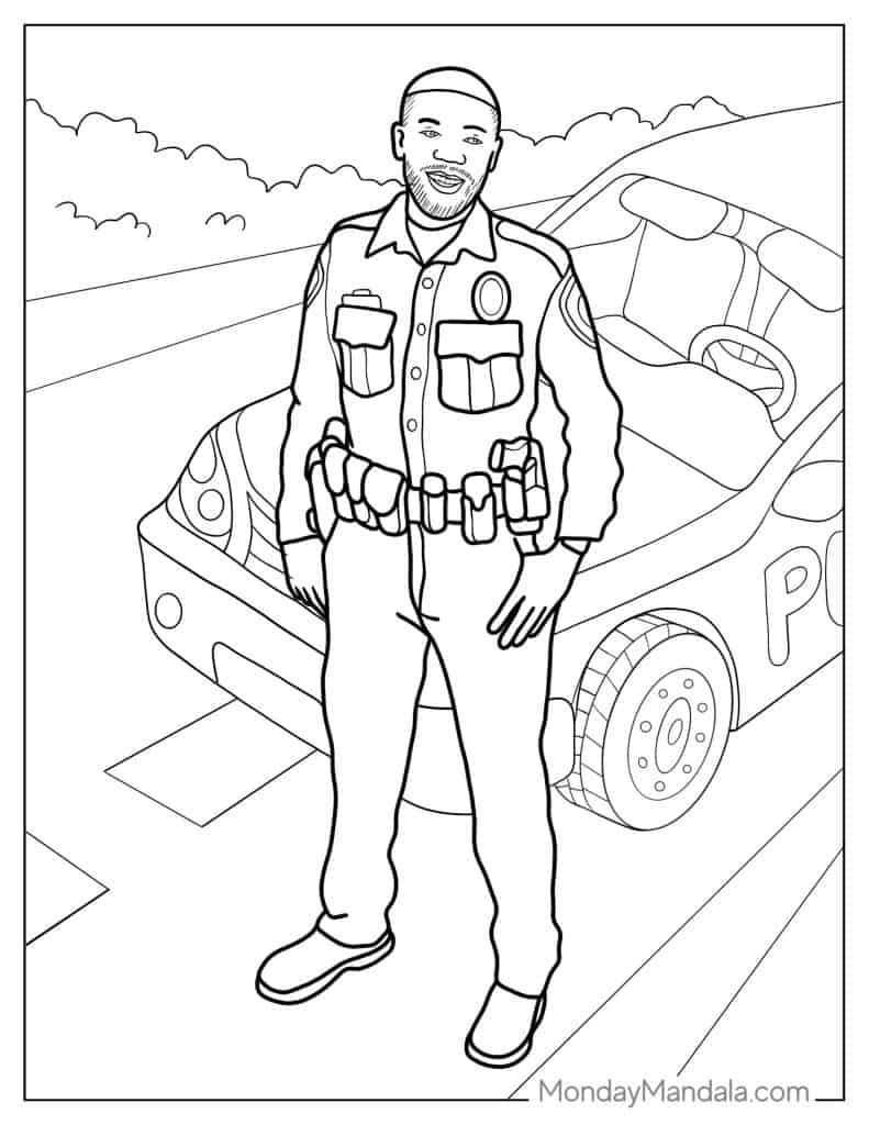 Police coloring pages free pdf printables