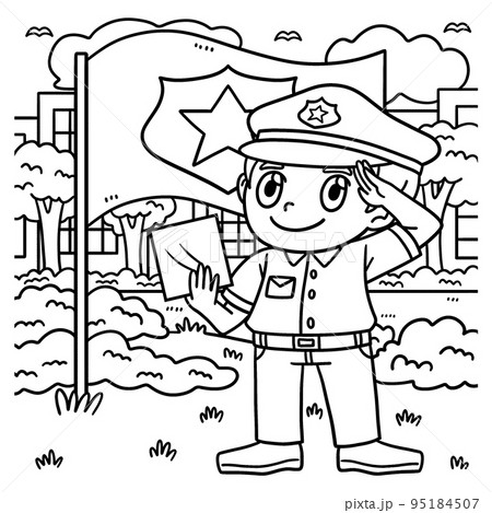 Saluting police officer coloring page for kids