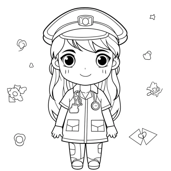 Police officer black white coloring pages kids simple lines cartoon stock photo by george