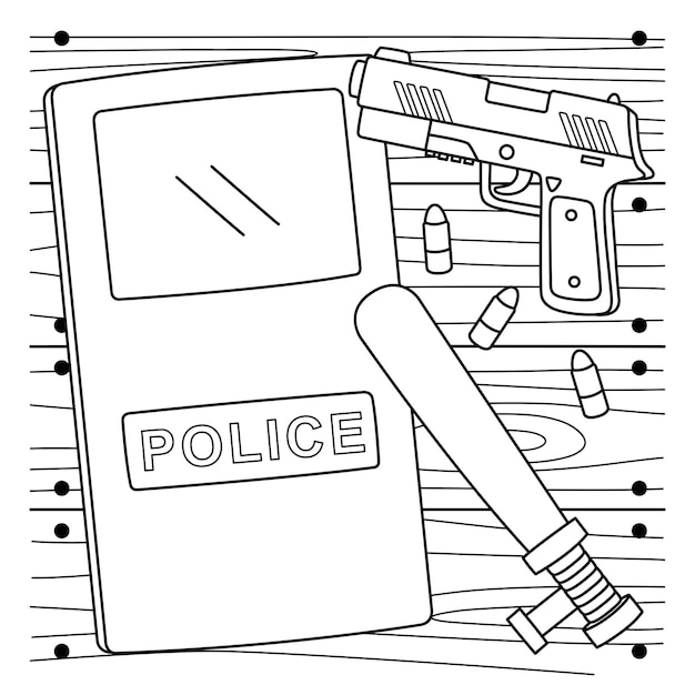 Premium vector police officer equipment coloring page for kids