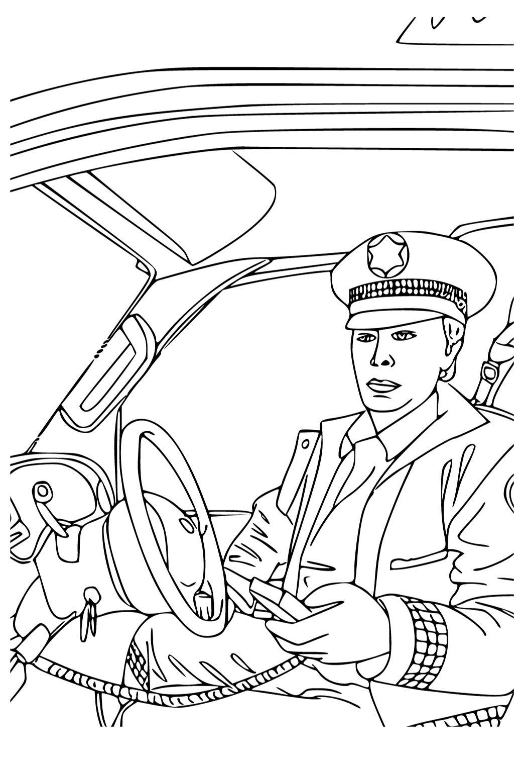 Free printable police real coloring page for adults and kids