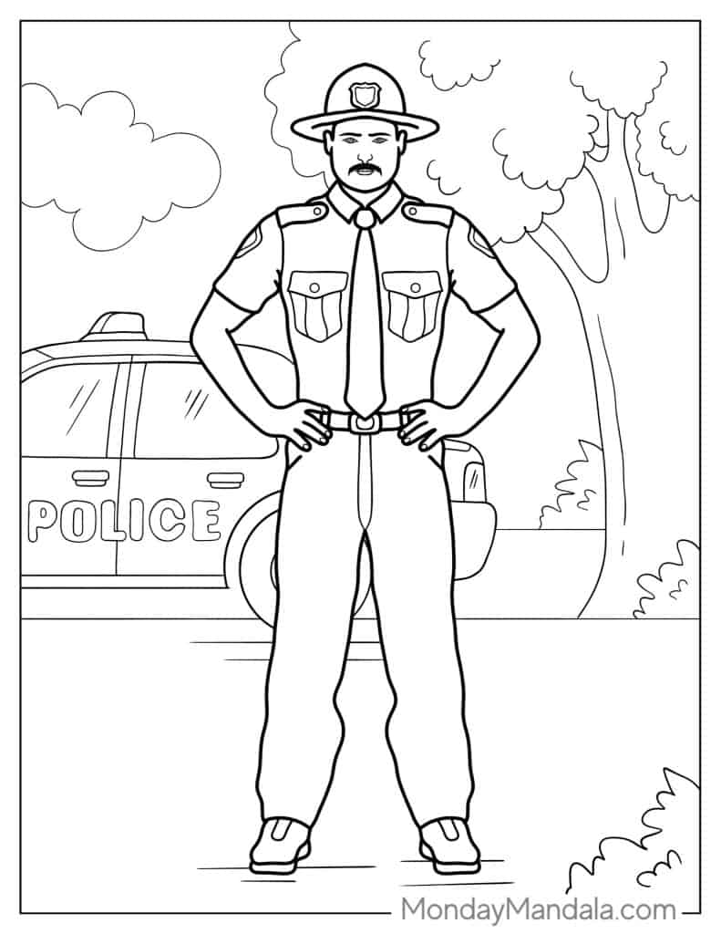 Police coloring pages free pdf printables