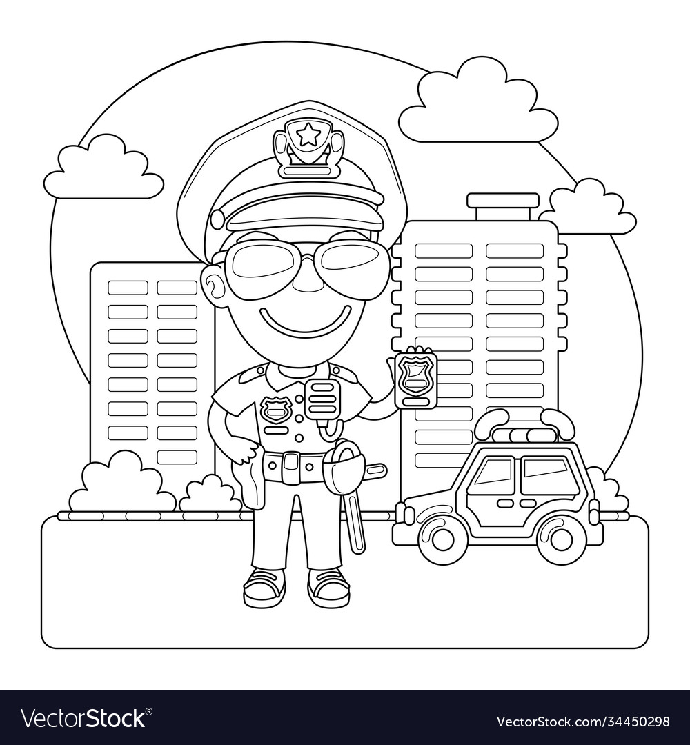 Policeman coloring page royalty free vector image