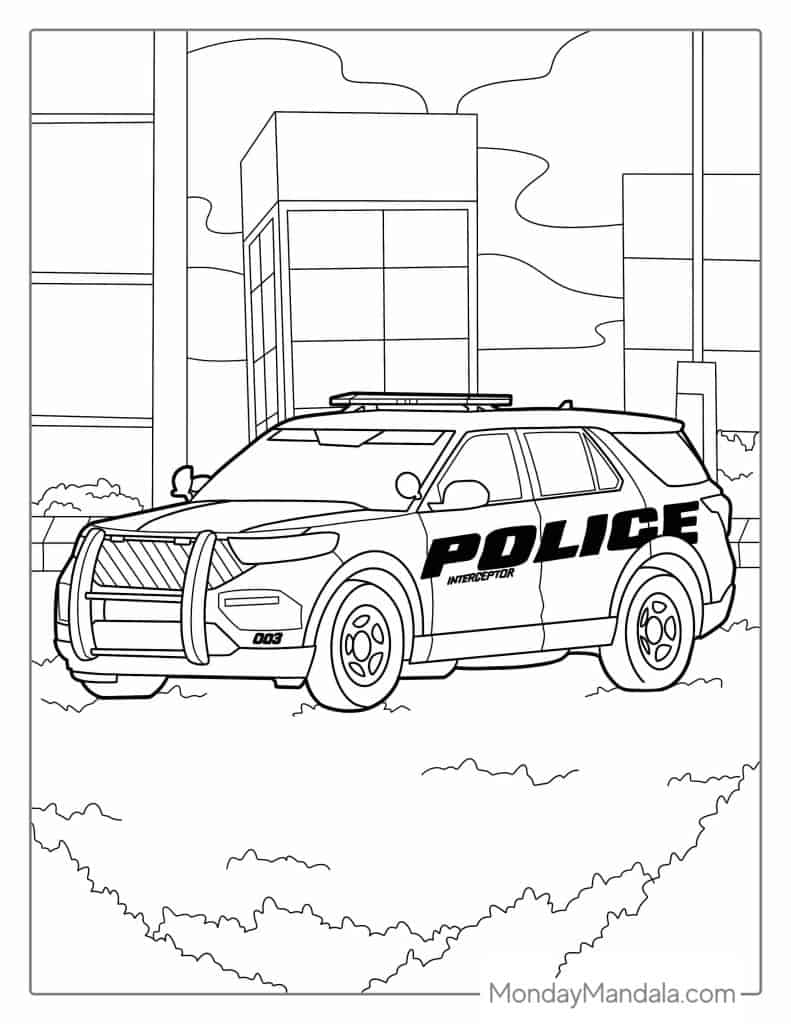 Police car coloring pages free pdf printables