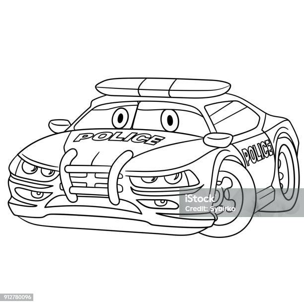 Cartoon police car coloring page stock illustration