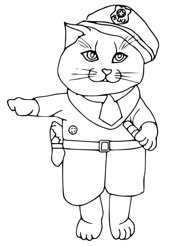 Police cat drawing for coloring page free printable nurieworld