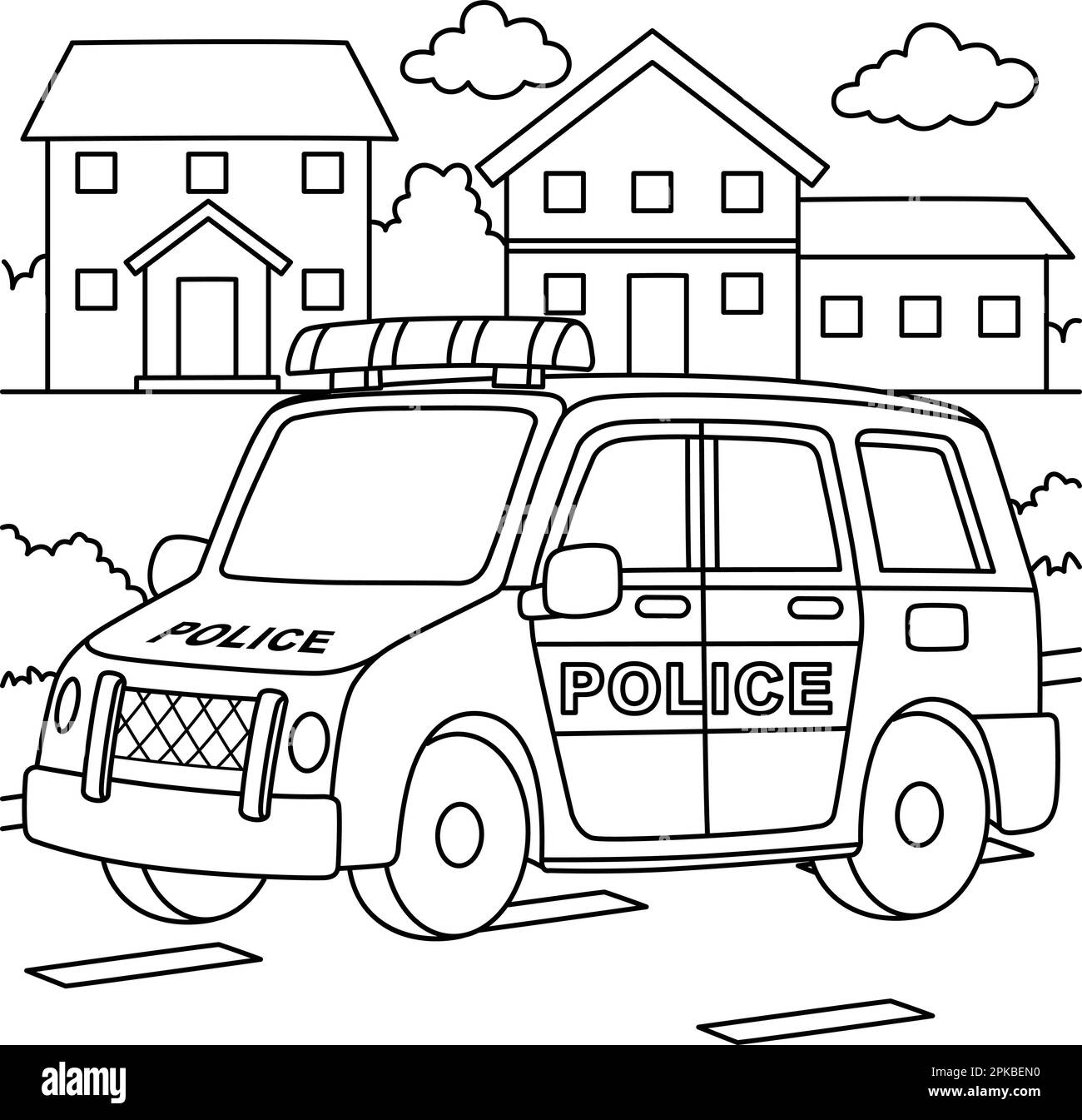 Police car coloring page for kids stock vector image art
