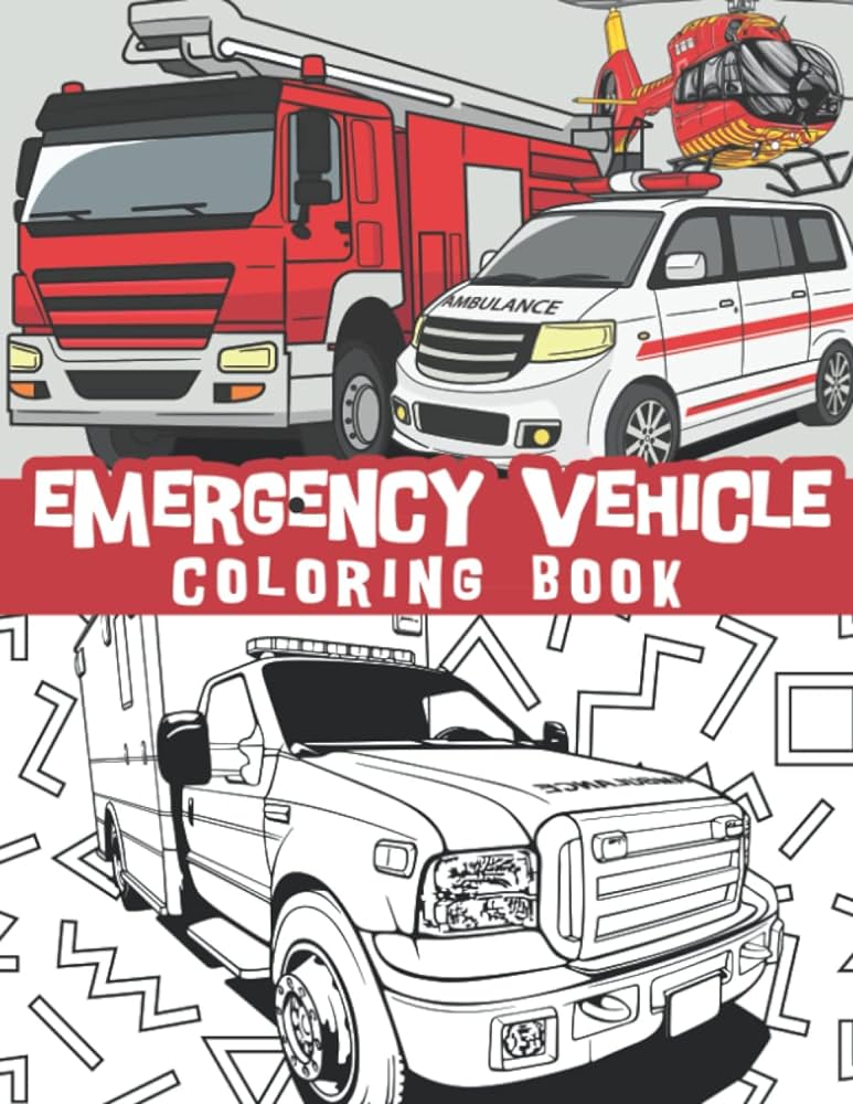 Emergency vehicle coloring book police cars firefighting trucks ambulances rescue vehicles and more bee blue books