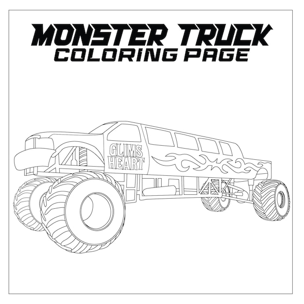 Premium vector monster truck coloring page for all ages
