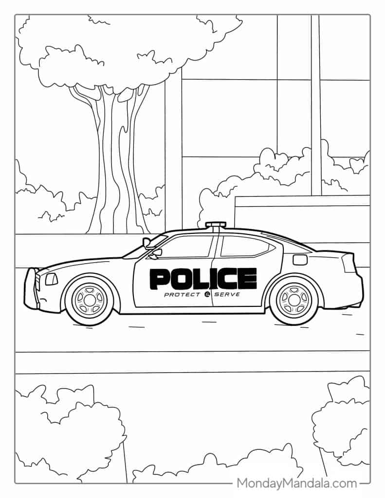 Police car coloring pages free pdf printables