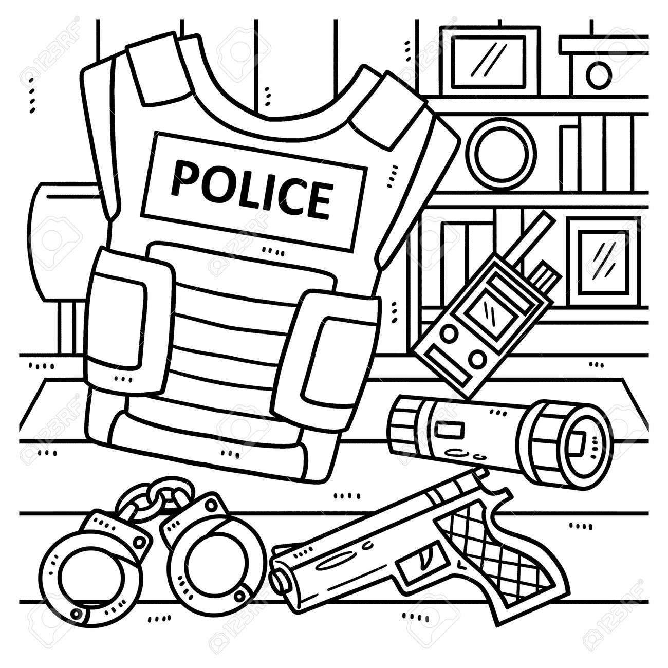 Police officer equipment coloring page for kids royalty free svg cliparts vectors and stock illustration image