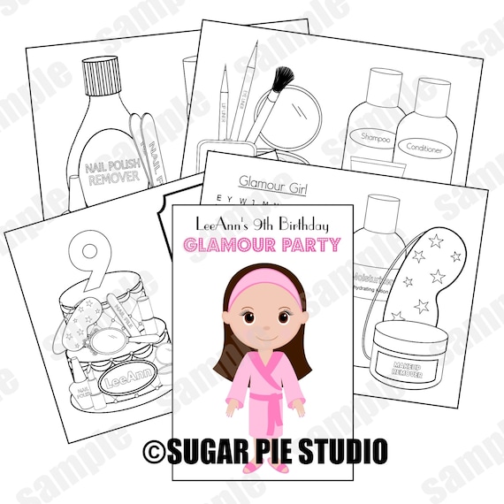 Spa coloring activity book pdf or jpeg template makeup salon theme favor kids printable personalized custom