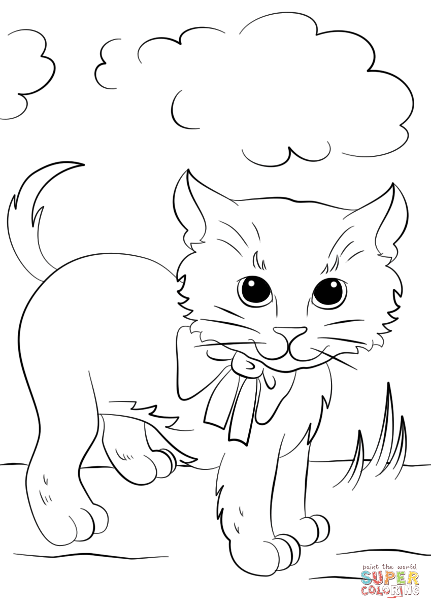 Cute kitten with bow tie coloring page free printable coloring pages