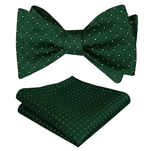 Alizeal mens polka dot self tied bow tie and pocket square set dark green