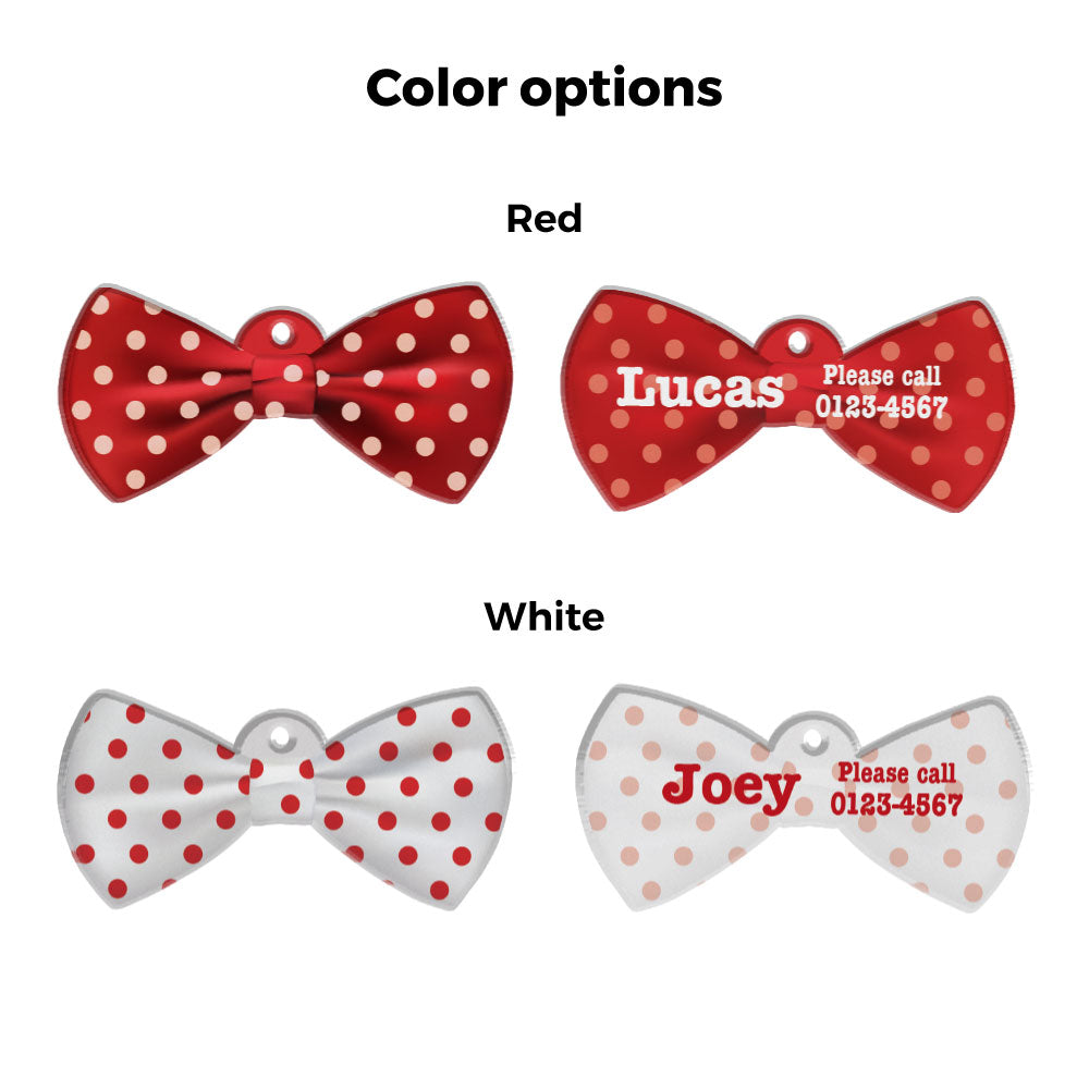 Round club polka dots bowtie personalized pet id tags by blank sheet