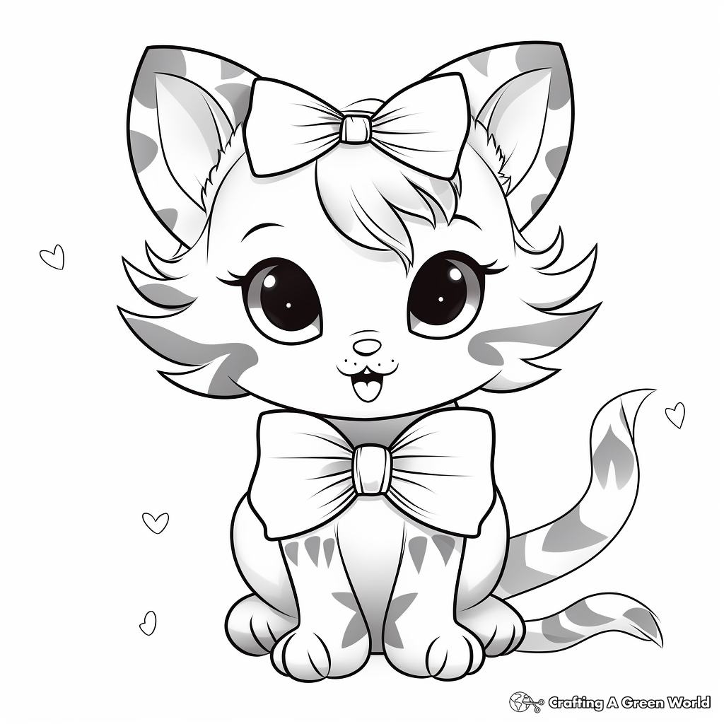 Cat with bow coloring pages
