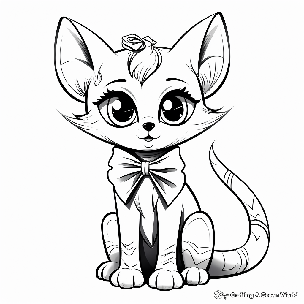 Cat with bow coloring pages