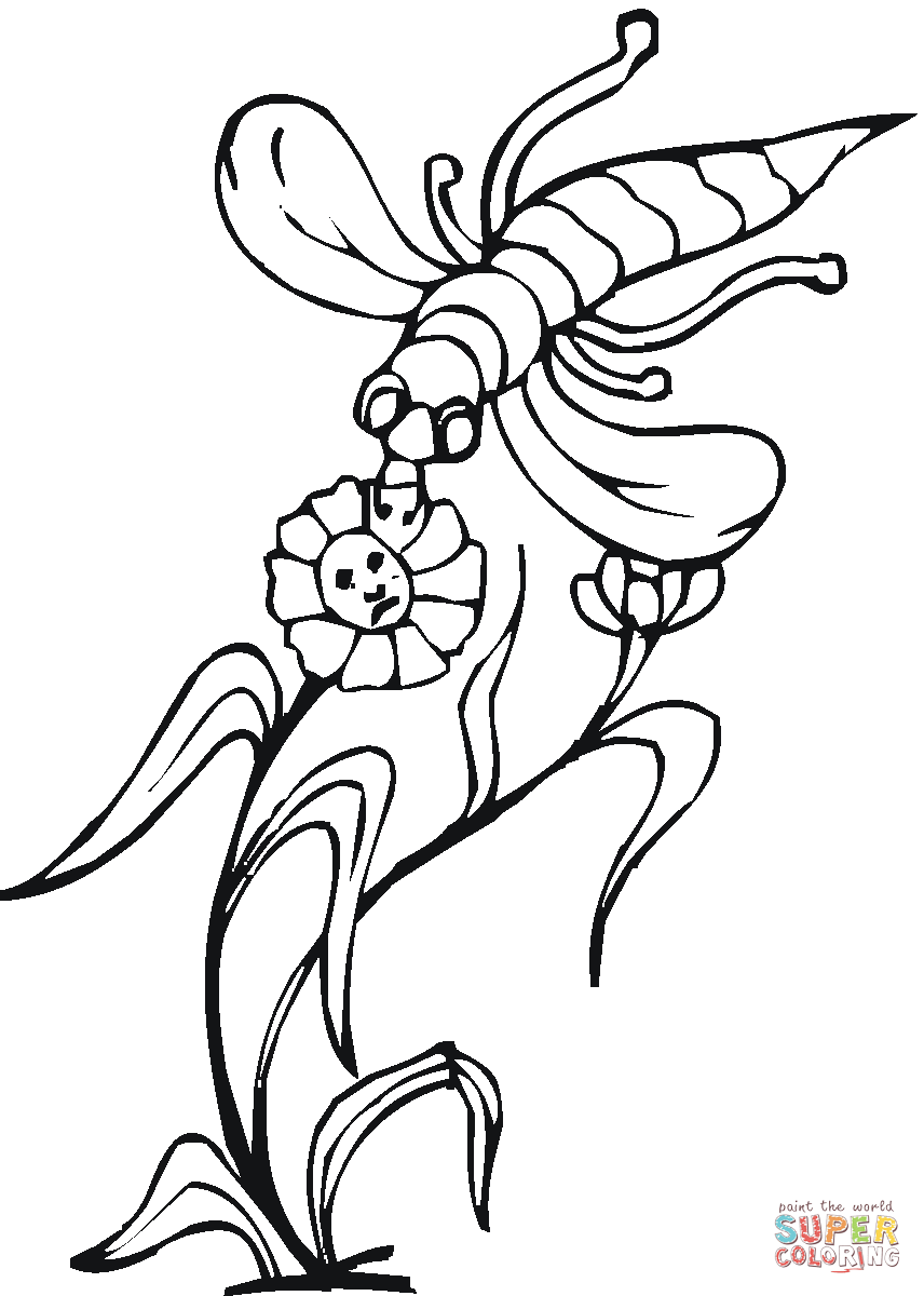 A flower pollinated by a bee coloring page free printable coloring pages