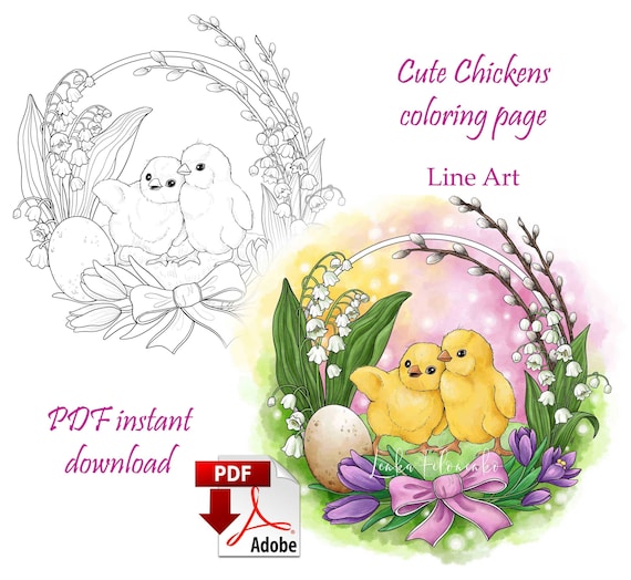 Pãgina para colorear de pascuaarte lineal pollo de pascua lindo animal para colorear descargar e imprimir en pdf