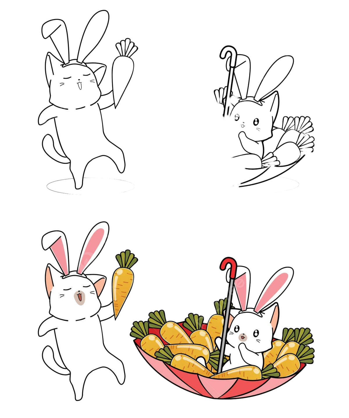 Conejito gatos y zanahorias dibujos animados pãgina para colorear aão juguetãn bebã vector png aão juguetãn bebã png y vector para dcargar gratis