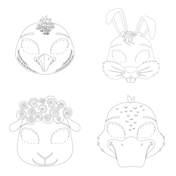 Farm animal masks bundle animal masks for kids chick bunny sheep duck party printable kids craft printable