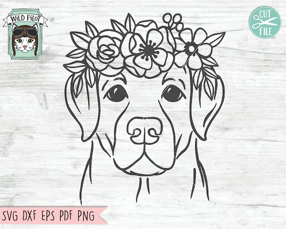 Dog svg dog with flower crown svg dog cut file labrador retriever svg lab svg animal floral crown dog with flowers on head