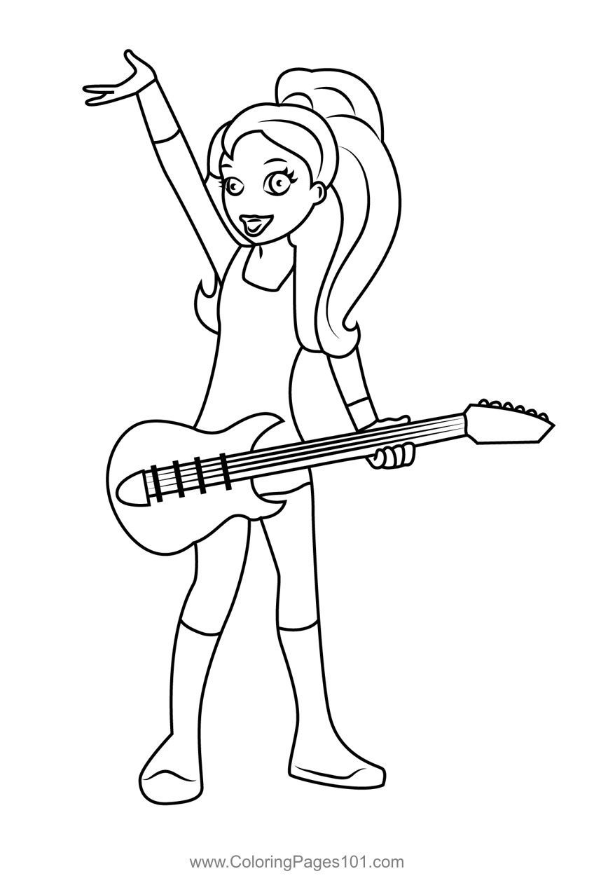 Polly pocket with guitar coloring page for kids