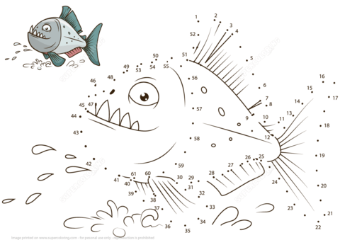 Piranha dot to dot free printable coloring pages