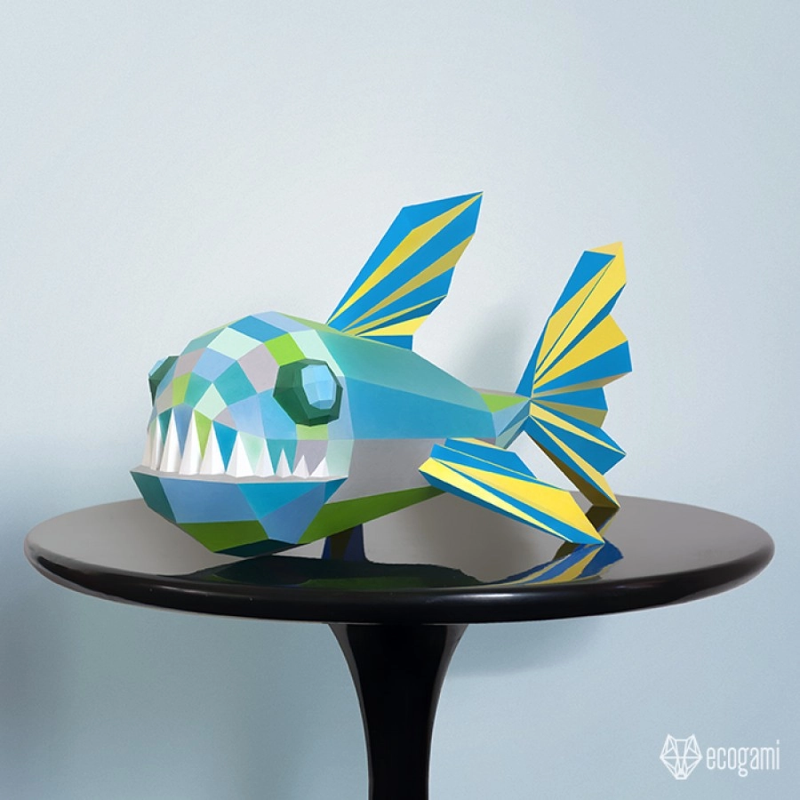 Make your own papercraft piranha fish sculpture by ecogami