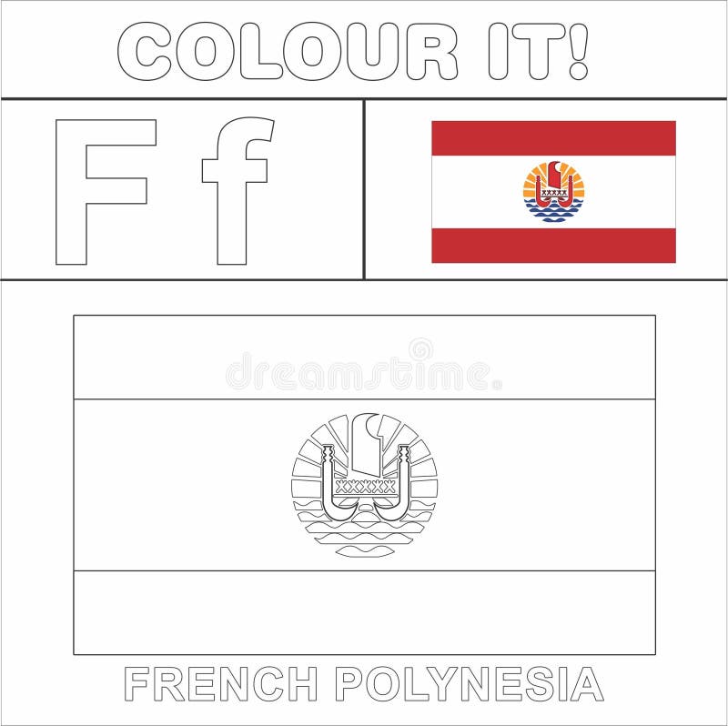 Colour it kids colouring page country starting from english letter f french polynesia how to color flag stock illustration