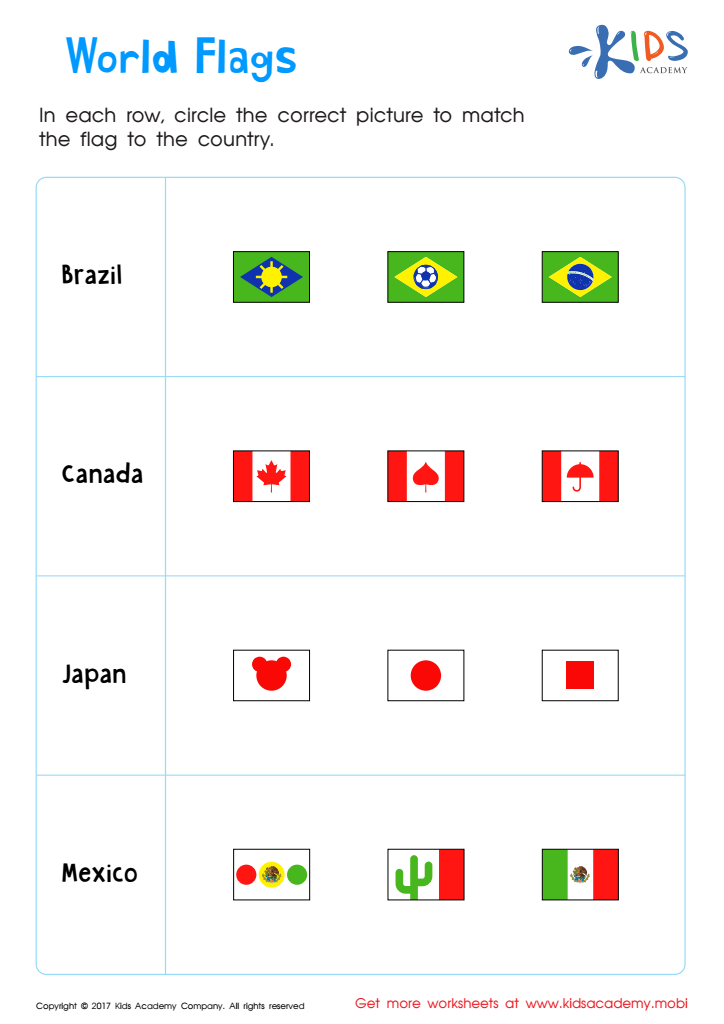 World flags printable free pdf worksheet for kids