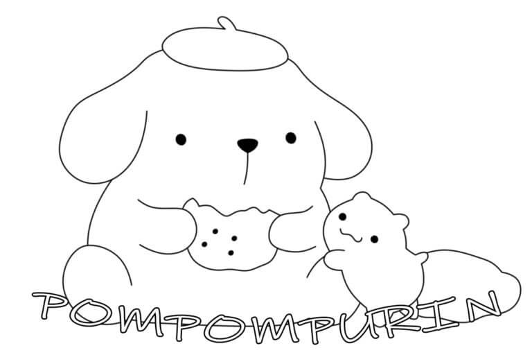 Pompompurin eating cookie coloring page