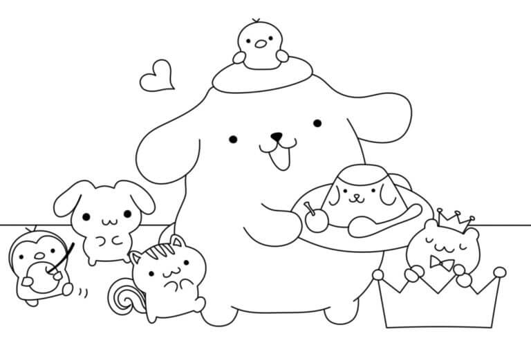 Pompompurin brought together all the friends coloring page