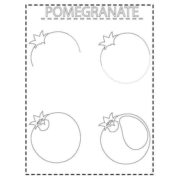 Premium vector pomegranate draw coloring pages for kids